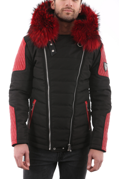Doudoune en promo, 50%, HORSPIST Carlton NoirRouge Col Blouson homme horspist CARLTON NOIRROUGE COL ROUGE cuir