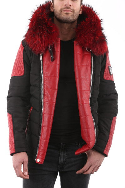 Doudoune en promo, 50%, HORSPIST Carlton NoirRouge Col Blouson homme horspist CARLTON NOIRROUGE COL ROUGE cuir