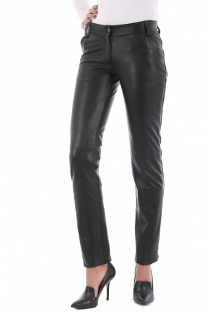 Pantalon style 501 en cuir noir femme