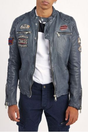 Vente - Blouson Moto Homme, Cuir Vintage, Marron Vieilli, Pas Cher