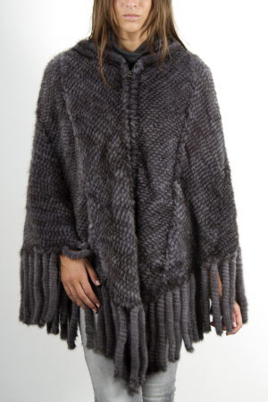 Poncho Vison Tricoté Gris