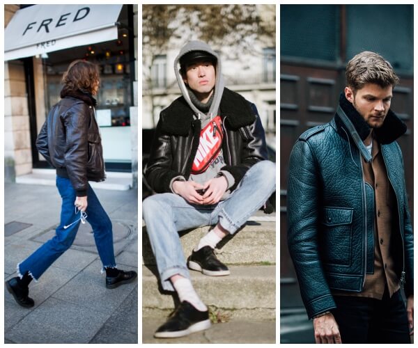 blouson aviateur cuir homme street style fashion week