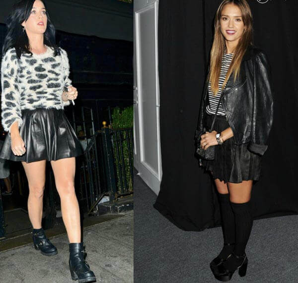 Katy Perry et Jessica Alba en jupe cuir
